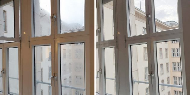 Bei unserer Glasreinigung / Fensterreinigung in der Hochschule in Berlin Schöneberg zeigt sich der Unterschied zu vorher und nachher deutlich.